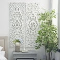 thumbnail image 2 of DecMode White Wood Handmade Intricately Carved Arabesque Floral Wall Decor (2 Count), 2 of 9