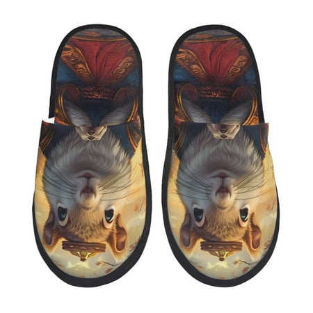 Balery Maple Leaf Meditating Squirrel Slient Indoor Furry Fleece Comfort House Shoes Soft Non-Slip Home Shoes Cotton slippers House Slippers-- Large
