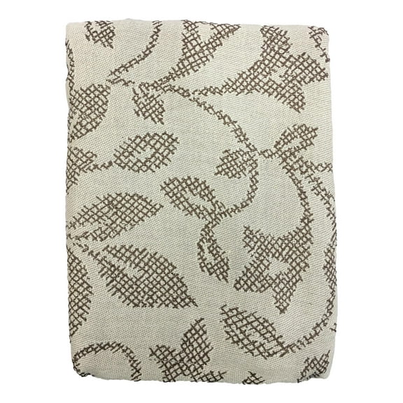 Food Network Brown Boxwood Leaf Tablecloth, Fabric Table Cloth 70 Round