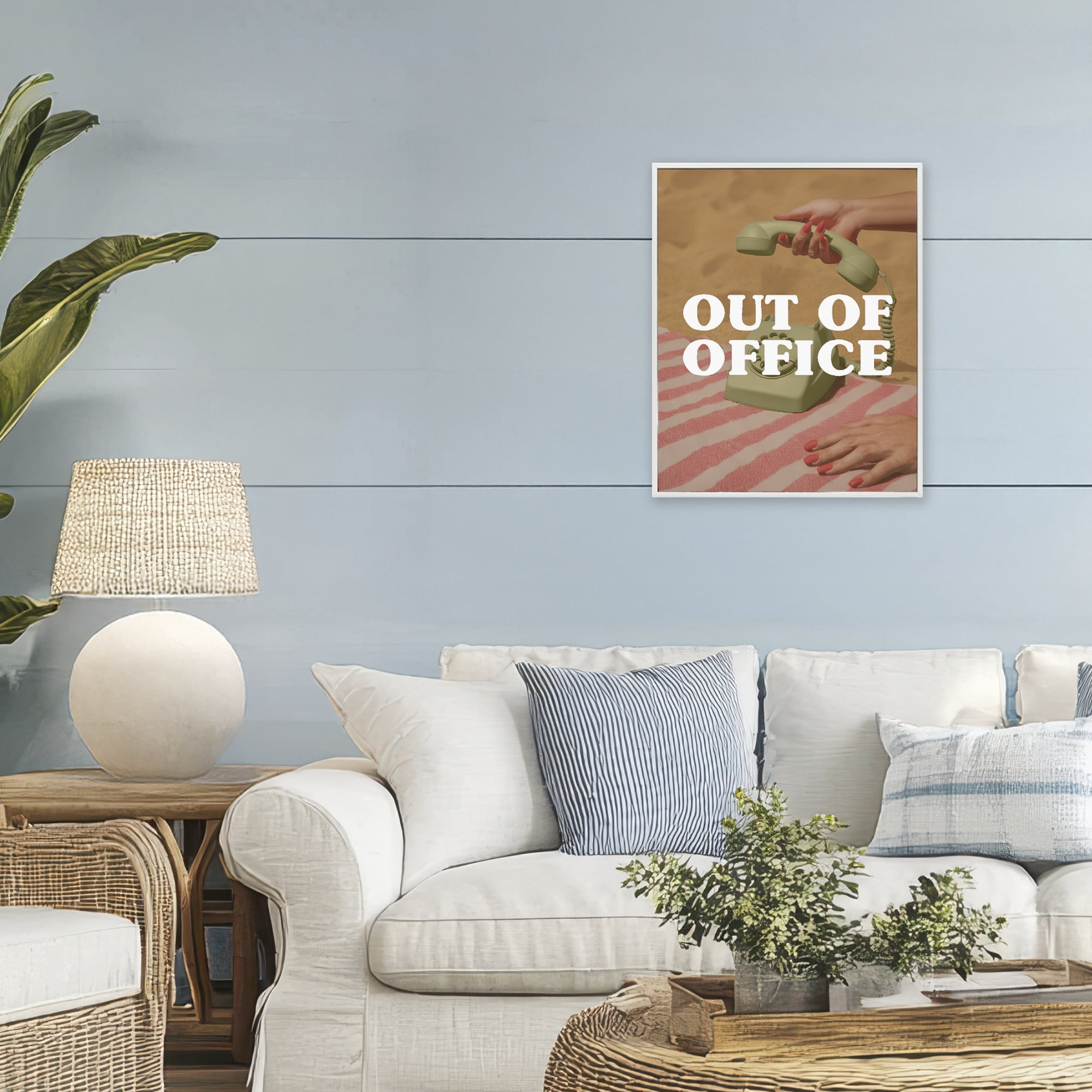 Out of Office Green Phone White Framed Giclee Art, design by Lil' Rue