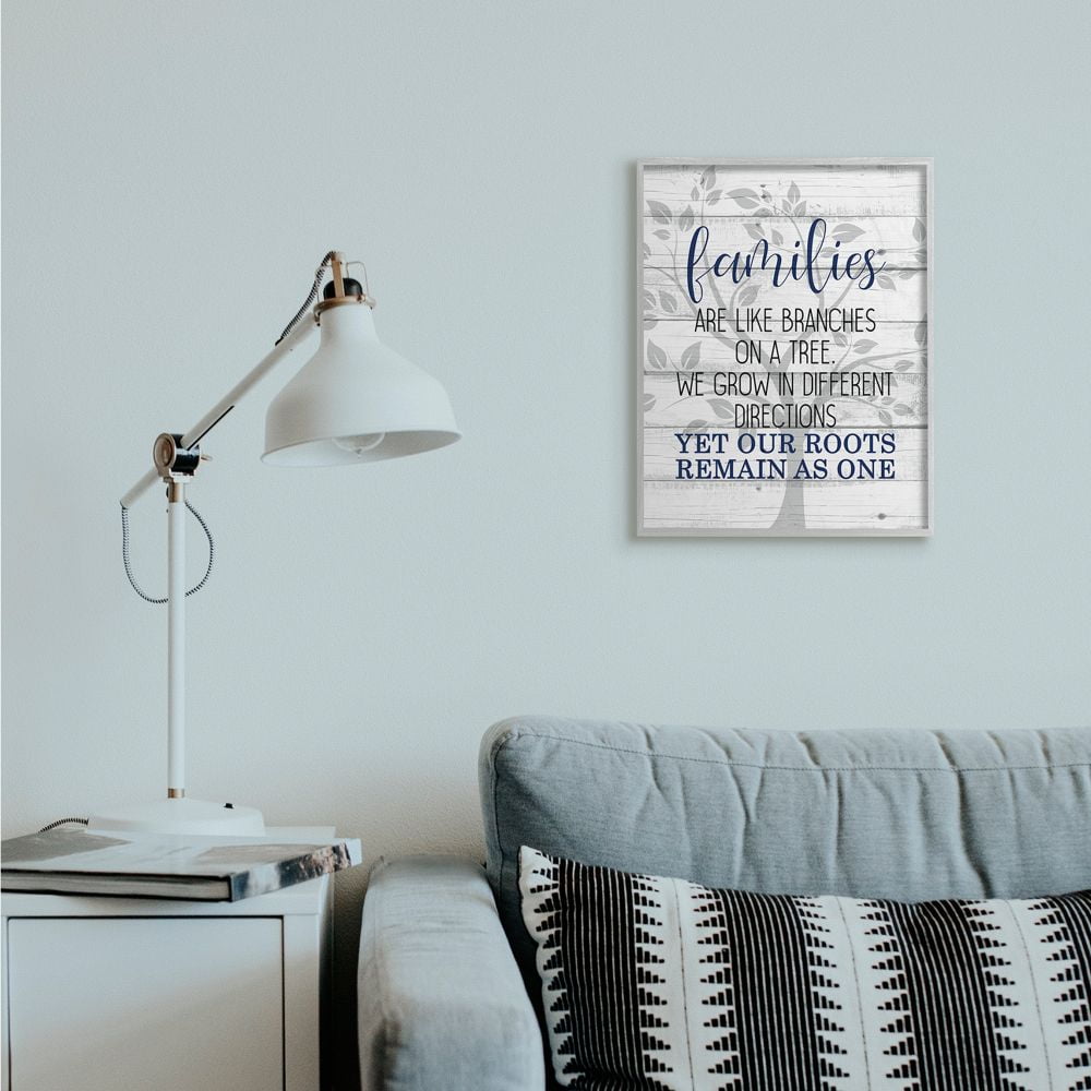 Stupell Industries Family Branches and Roots Phrase Tree Growth Inspiration Framed Wall Art Design by Kim Allen, 16" x 20", Gray Framed