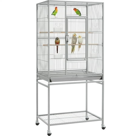 SMILE MART 54" Metal Rolling Bird Cage with Detachable Stand, Light Gray