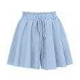 thumbnail image 7 of Women's Soft Fabric Wide Leg Pants with Pockets, Elastic Waist Drawstring Shorts, Comfortable Casual Lounge | UKHCCC,Light Blue L, 7 of 7