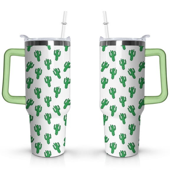 40oz Cactus Stainless Steel Flip Straw Tumbler Spill Proof Travel Cup Double Wall Vacuum Insulated Coffee Mug with Top Handle