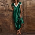 thumbnail image 2 of CAIXIA Long Robes For Women Floor Length Elegant Women's Satin Sleepwear Long Loose Fit Nightgown V-Neck Short Sleeve Lace Trim Home Dress, 2 of 6