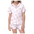 thumbnail image 2 of Teen Satin Girls Pajama Set Valentines Day Pajamas Short Sleeve Bow Button Down Nightwear Pjs for Girls Size 12-13 Years, 2 of 5