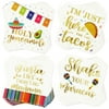 100X Mexican Fiesta Cocktail Napkins With Gold Foil For Parties, 5 X 5 Inches