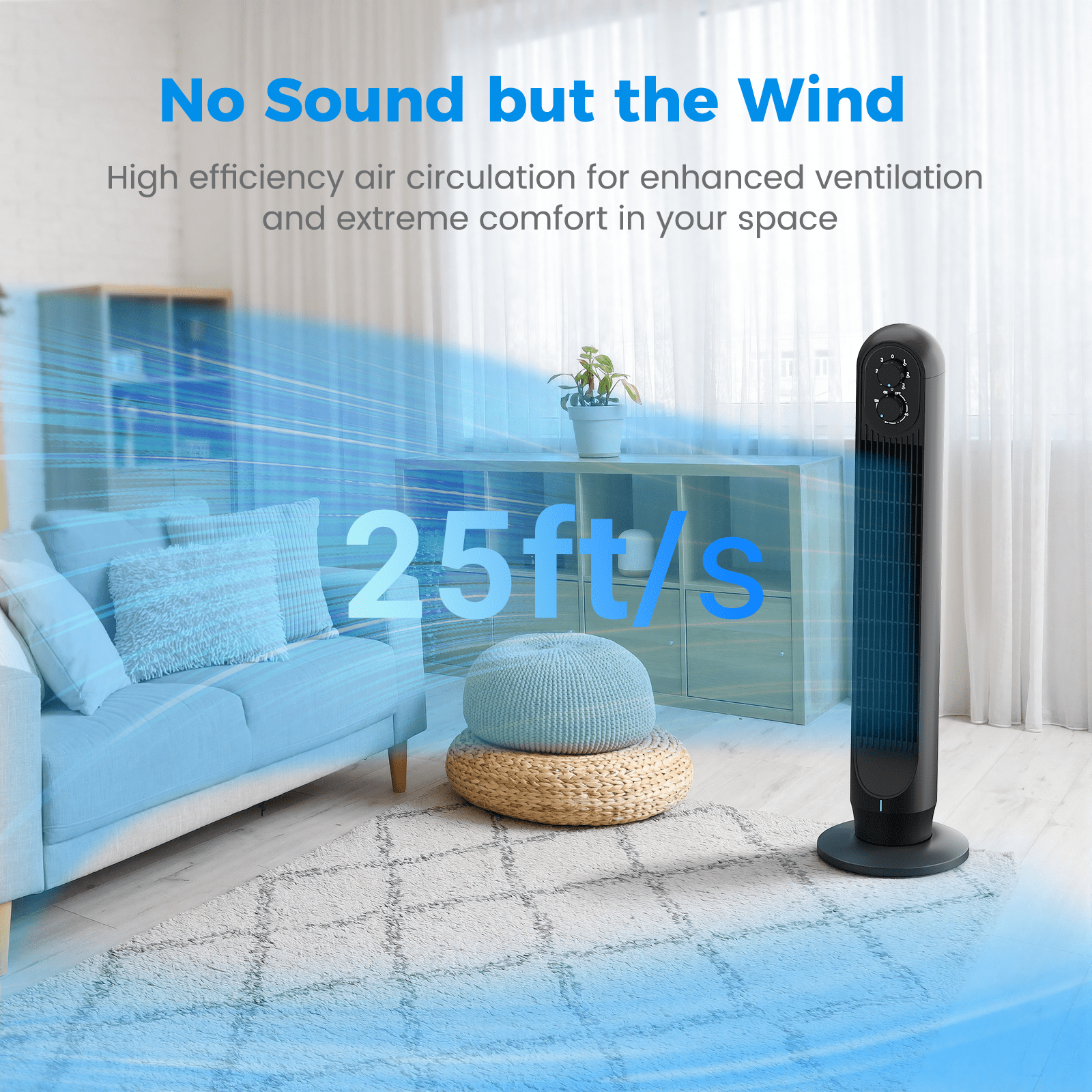 Tower Fan, 31" Oscillating Standing Fan for Home, Patbrela  Floor Fan with 360° Dual Knob Control, 3 Speed, Timer Bladeless Fan for Bedroom Office