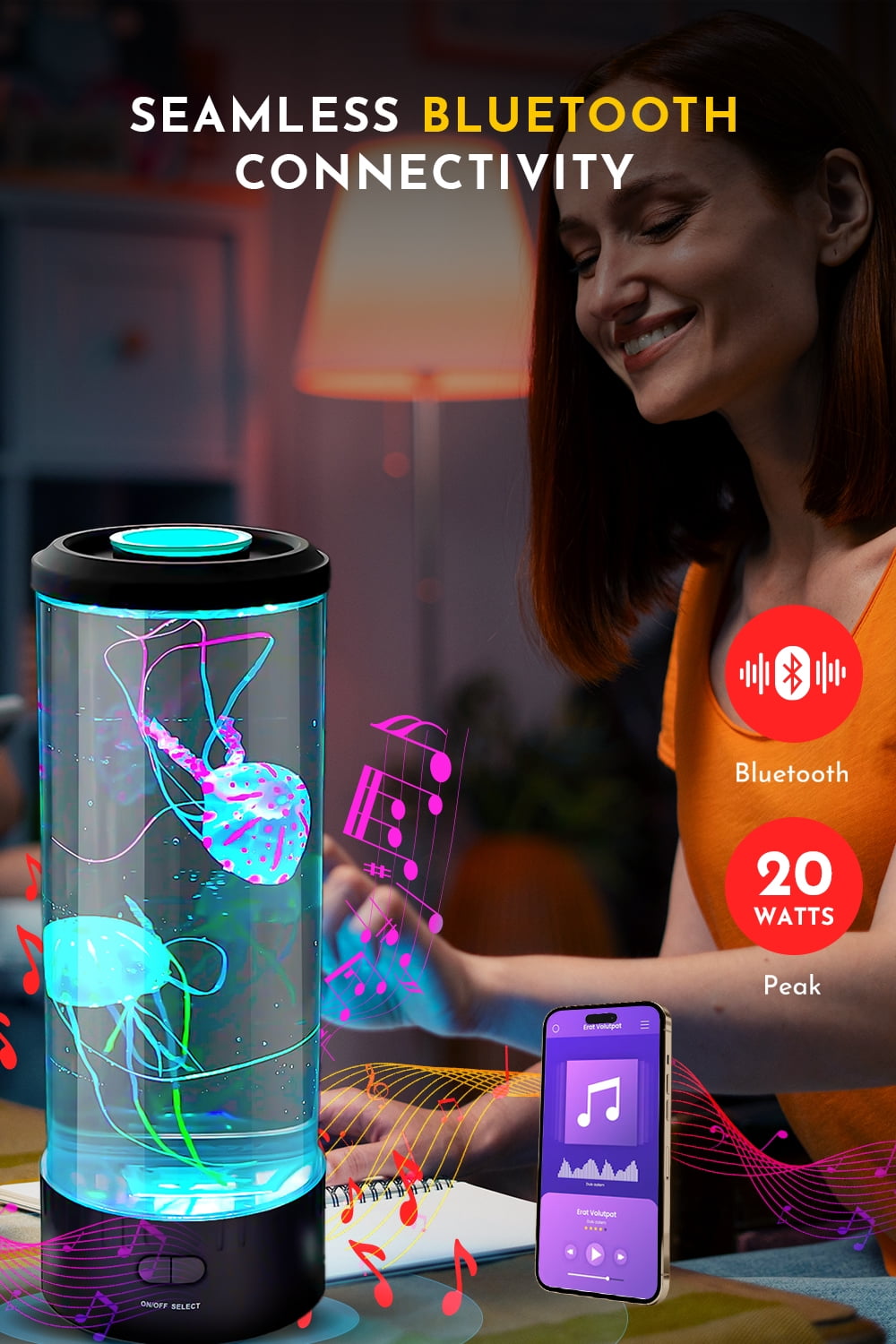Brewish Jellyfish Lamp with 20W Bluetooth Speaker, 16 Color Changing Mode Aquarium Night Light, Sensory Lights for Autistic Children