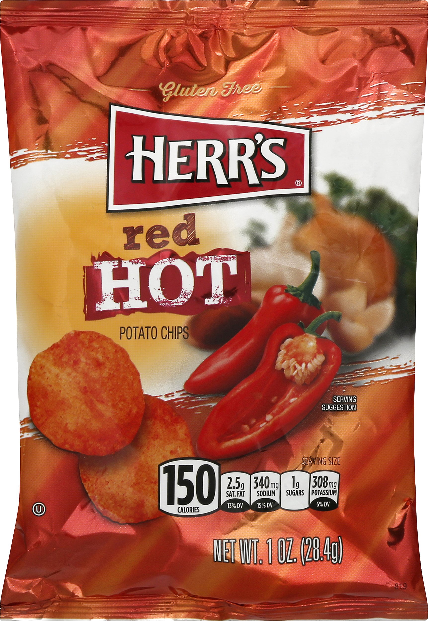 Herr's Red Hot Potato Chips 1 oz Bags - Pack of 42