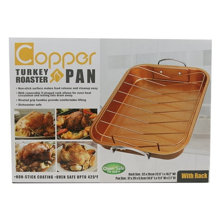Home Innovation 2-Piece Copper Turkey Roaster Pan Set Non (Best Turkey Roasting Pan)