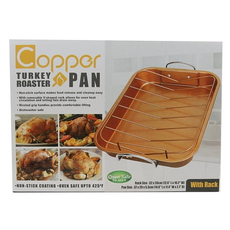 Home Innovation 2-Piece Copper Turkey Roaster Pan Set Non Stick