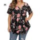 thumbnail image 1 of Camisa de mujer Camiseta de manga corta con estampado floral Blusa con cuello en V, Negro, M Speravity AP002466-02, 1 of 5