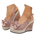thumbnail image 3 of Bibifish Womens Wedge Sandals Glam Feminine Bow Raffia Ankle Buckle Open Toe Wedge Sandals Summer Evening Party Wedding Guest Sandals, 3 of 9
