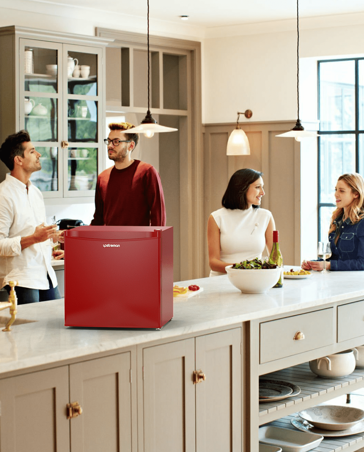 Upstreman 1.7 Cu ft Mini Fridge with Freezer Single Door Compact Refrigerator, Low Noise, Energy Saving, Adjustable Temperature, Reversible Door, for Home Office Dorm, Red FR17