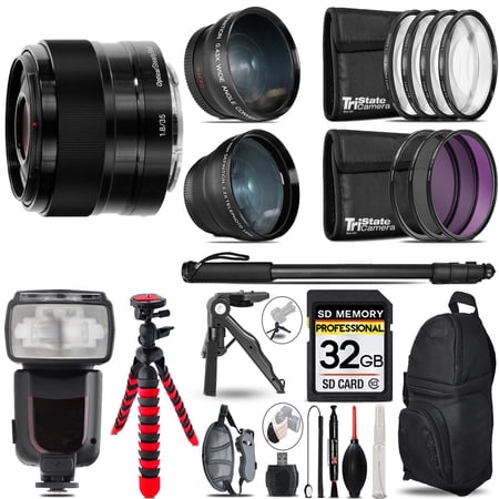 Sony E 35mm f/1.8 OSS Lens - 3 Lens Kit + Monopod - 32GB Accessory Bundle