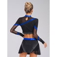 thumbnail image 6 of TiaoBug Women's 2 Piece Cheerleading Outfits Long Sleeve Crop Tops & Dance Skirt Set for Musical Rave Party Royal Blue L, 6 of 7