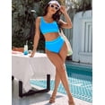thumbnail image 3 of SOMER Women's Bikini Sets Two Piece Swimsuits High Waisted Color Block Sporty Bathing Suits Blue, 3 of 11