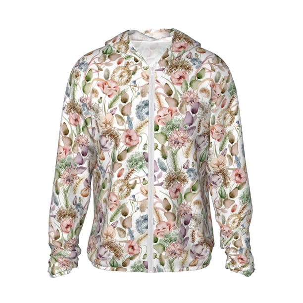 Fotbe Floral Chaqueta con Protección Solar UPF 50+ para Hombre y Mujer, Camisa con Capucha y Bolsillos-Small