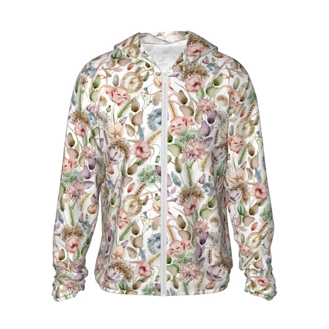 Fotbe Floral Chaqueta con Protección Solar UPF 50+ para Hombre y Mujer, Camisa con Capucha y Bolsillos-Small