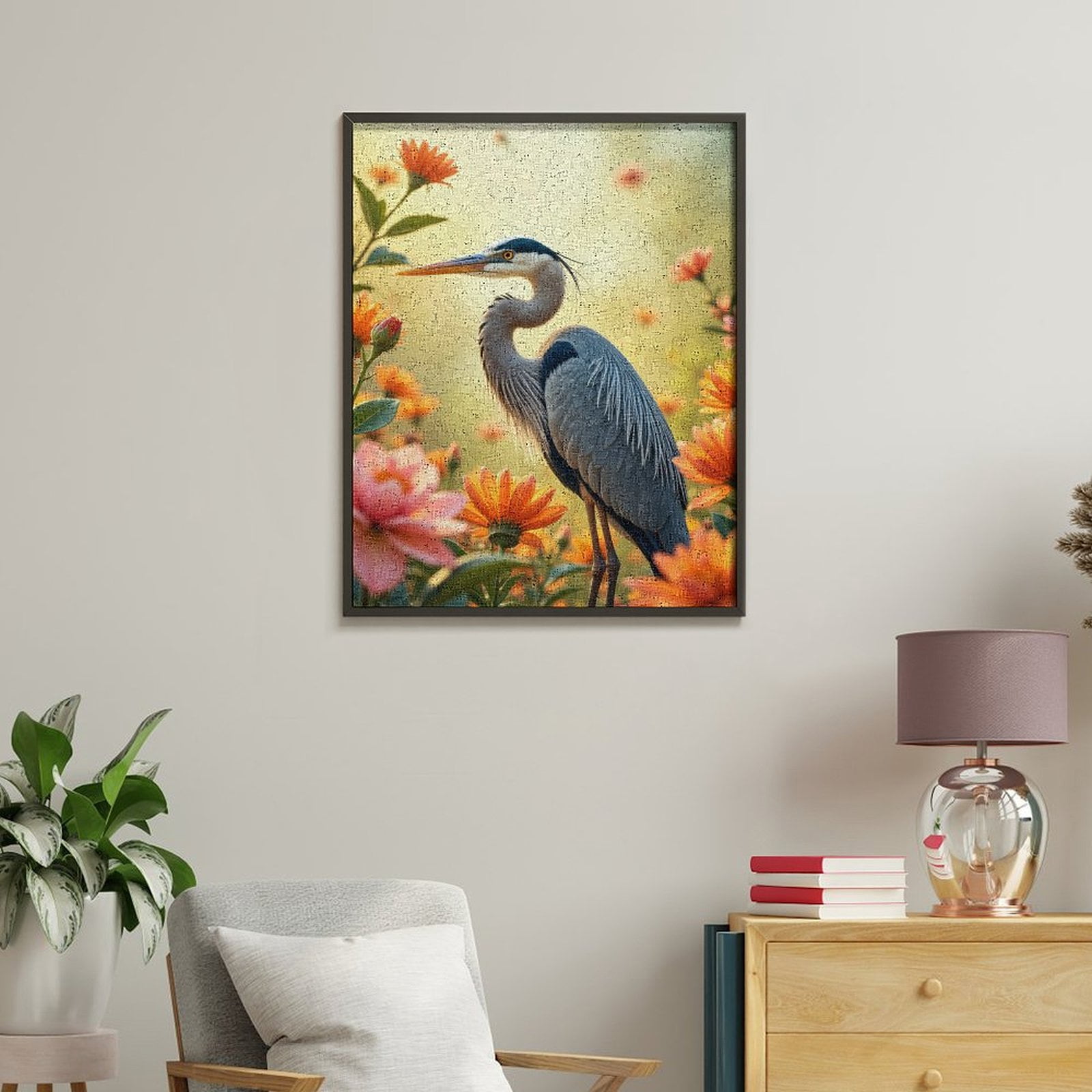 Paint By Numbers Kit for Adults Beginner - DIY Blue Heron Among Orange Blossoms Canvas Painting Kits for Adults, Frameless Paint By Number for Adults for Home Wall Decor 16x20 Inch