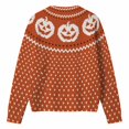 thumbnail image 3 of HAYIMI Womens Halloween Pumpkin Button‑Front Knit Cardigan Long Sleeve Geometric Loose Cozy Fall Holiday Sweater, 3 of 6