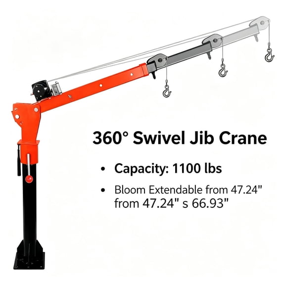  Tanfengu 1200 Capacity lbs Folding Truck-Mounted Bed Crane with 3500 lbs Electric Winch 12V, Electric Truck-Mounted Crane & 360° Swivel Alloy Steel Jib Cranes for Lifting Goods in Construction
