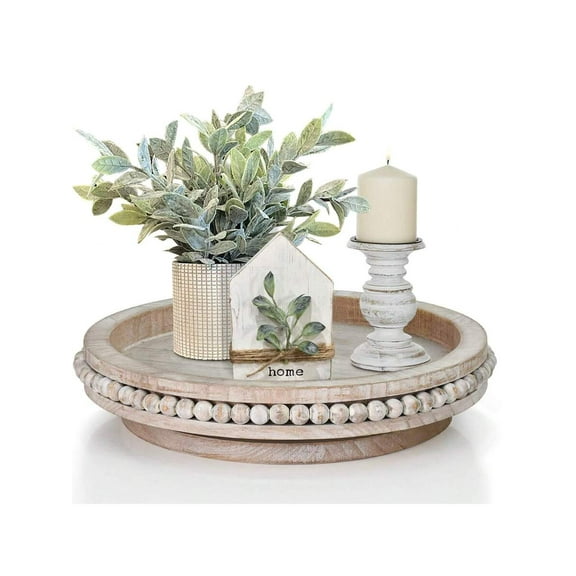 Farmhouse Lazy Susan Organizer For Cabinet,Decorative Tray Riser,Counter Lazy Susan Turntable Organizer With Beads,360 Degrees Rotating Display Stand For Spice Racks,Centerpiece Tray