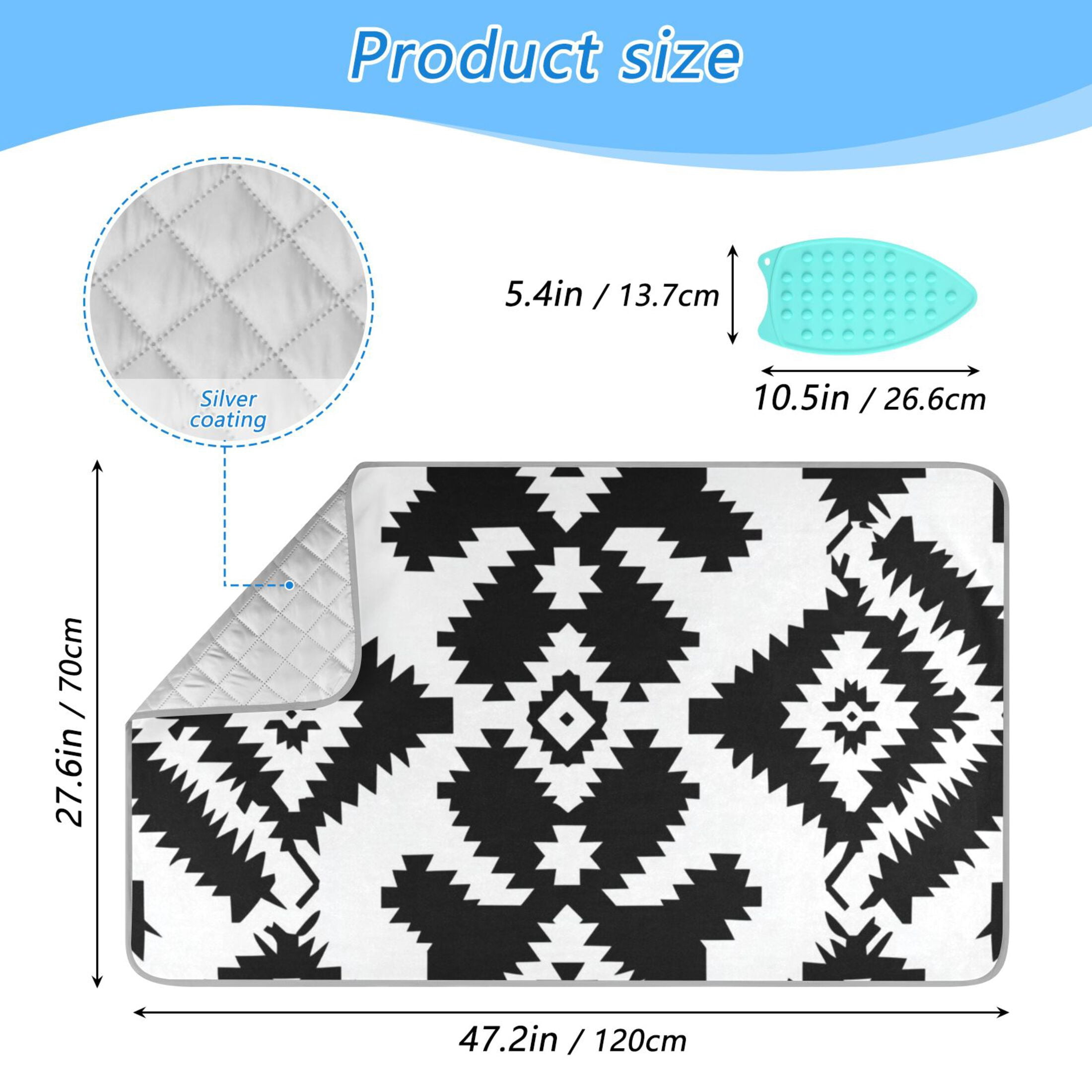 Black Symmetrical Abstract Patterns Ironing Mat Blanket Portable Travel Ironing Pad Heat Resistant Pad 47.2" x 27.6”