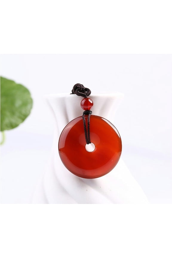 Longma Jewelry Red Agate Round Pendant Necklace for Men and Women Couples-1