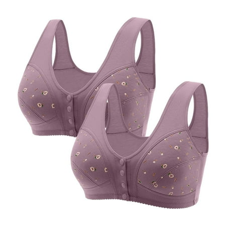 HCURIBAD Clearance! Bras for Women  Push up Bra 2 Pcs Womens Plus Size Non-marking Comfort Front Opening Clasp Bra Cotton Bra  Supportive Bras for Women  Deep V Bra 2PCS Underwear Blue XL