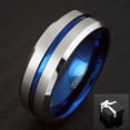 thumbnail image 5 of Tungsten Rings for Men Wedding Bands for Him 8mm Silver Blue Line, 5 of 9