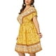 thumbnail image 2 of Women's Plus Size Dress Boho Placed Pattern V Neck Drop Shoulder Drawstring Waist Dresses Yellow 2X, 2 of 7
