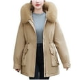 thumbnail image 2 of Fashion Plus Size Hooded Coats for Womens Winter Warm Casual Loose Solid Color Pocket Zippered Reversible Long Coat, 2 of 9