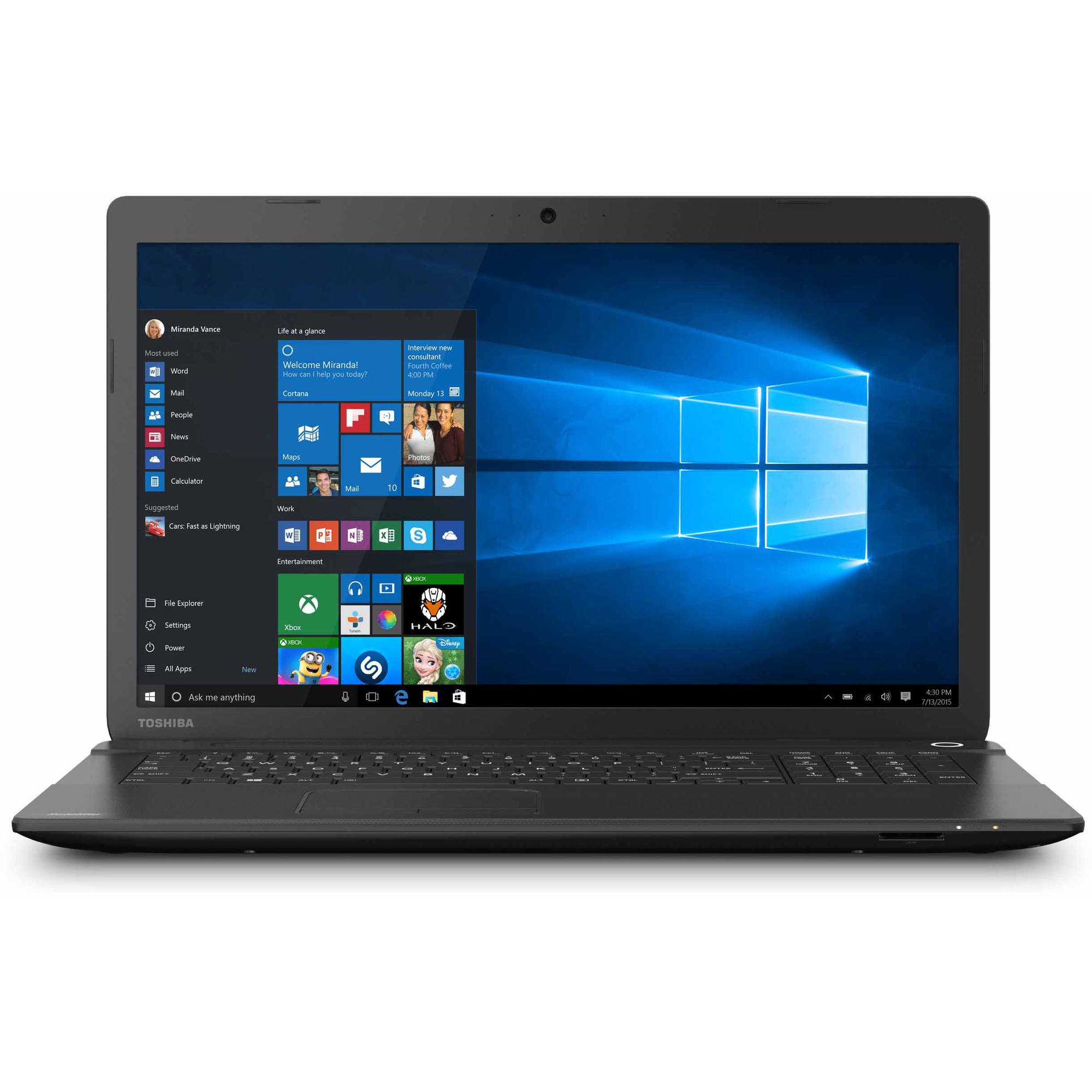 Toshiba Satellite C75D-B7320 - AMD A8 - 6410 / up to 2.4 GHz - Windows 10 Home - Radeon R5 - 6 GB RAM - 750 GB HDD - DVD SuperMulti - 17.3" 1600 x 900 (HD+) - textured resin in jet black - image 2 of 12