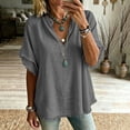 thumbnail image 2 of hlysgo Women's Cotton Blend Tops Notched V Neck Blouse Double Layer Frayed Raw Edge Sleeve Boho Beach Vacation Shirts Gray,L, 2 of 6