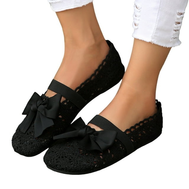 Ballerines en Dentelle pour Femmes, Mode Décontractée, Nœud, Tissées, Plage, Mary Jane, Chaussures Habillées, à Enfiler, Marche, Mocassins
