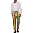 thumbnail image 2 of INSPIRE CHIC Men's Pants Bold Colorful Stripe Regular Fit Flat Front Dress Pants 36 Rainbow Green, 2 of 5