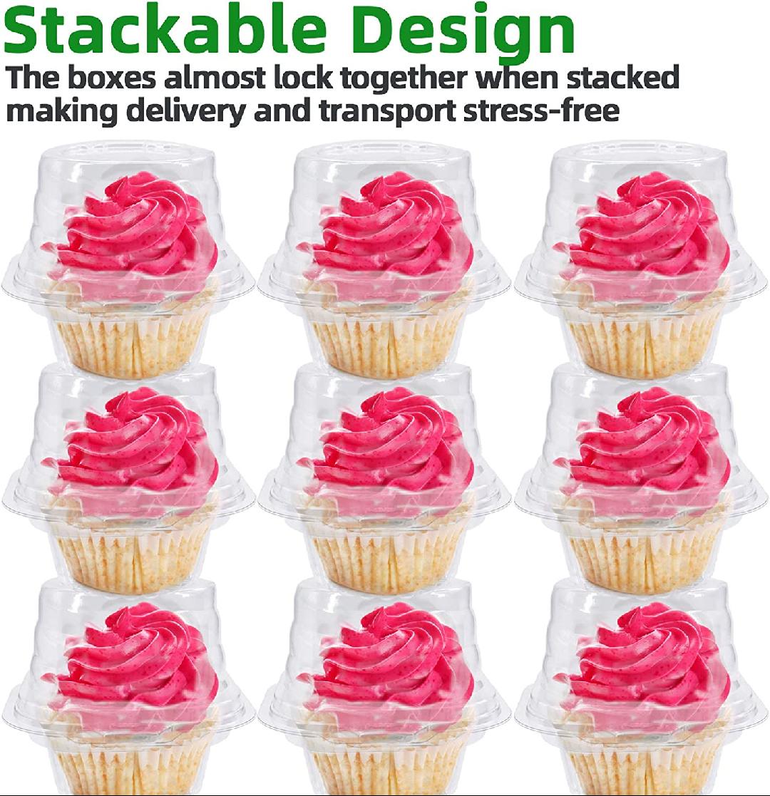 50 Pack Individual Cupcake Boxes, Disposable Clear Plastic Cupcake