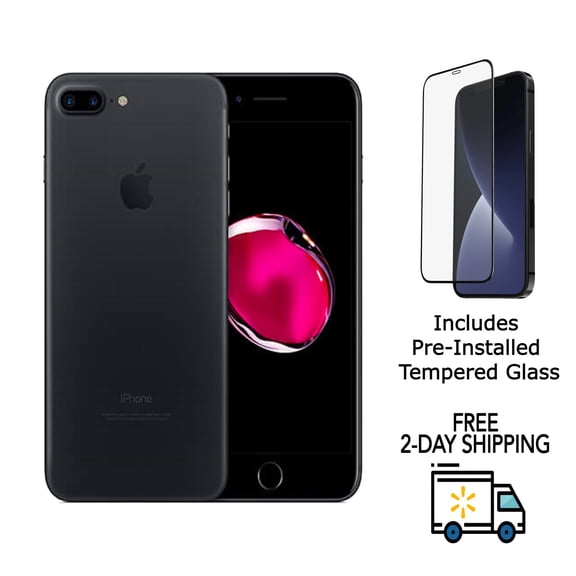 Pre-Owned Apple iPhone 7 Plus 128GB (Unlocked) with Pre-Installed Tempered Glass, Matte Black (Grade C)