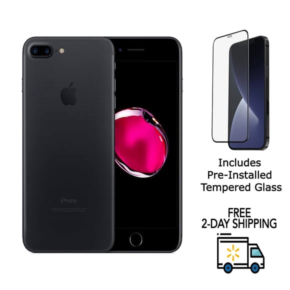 Refurbished Apple iPhone 7 Plus A1661 (Fully Unlocked) 32GB Matte Black (Grade A+) w/ Pre-Installed Tempered Glass