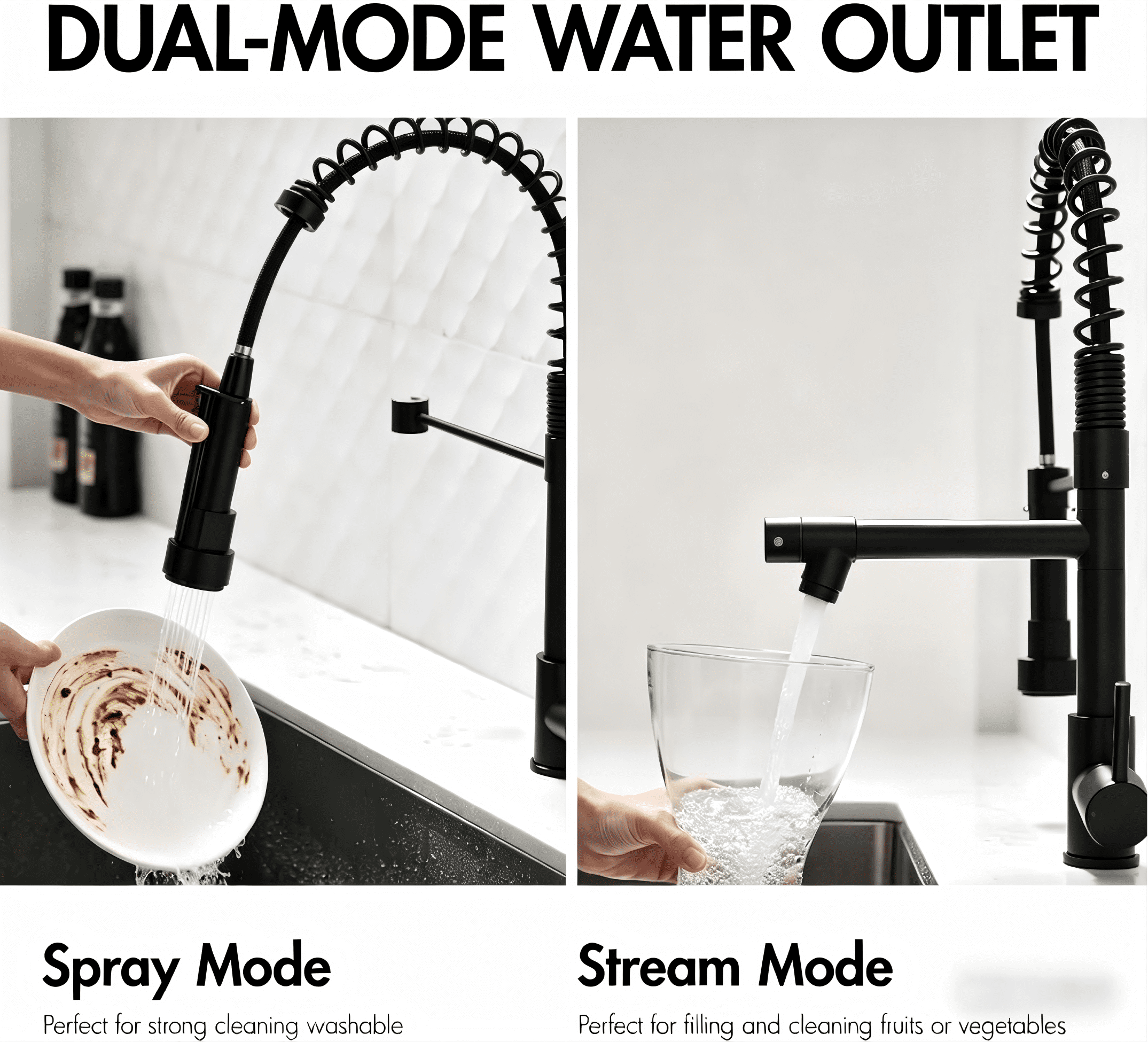 Matte Black Commercial Kitchen Faucet: High Arch Spring Design, Pull Down Sprayer, Single Handle & Fingerprint-Free Finish. Ideal for Farmhouse, Laundry, Utility Sink, and RV.