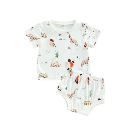 

Bagilaanoe Kiapeise 2Pcs Baby Boys Grils Summer Outfit Sets Giraffe Cartoon Printed Short Sleeve T-shirt Tops Shorts for 0-24 Months