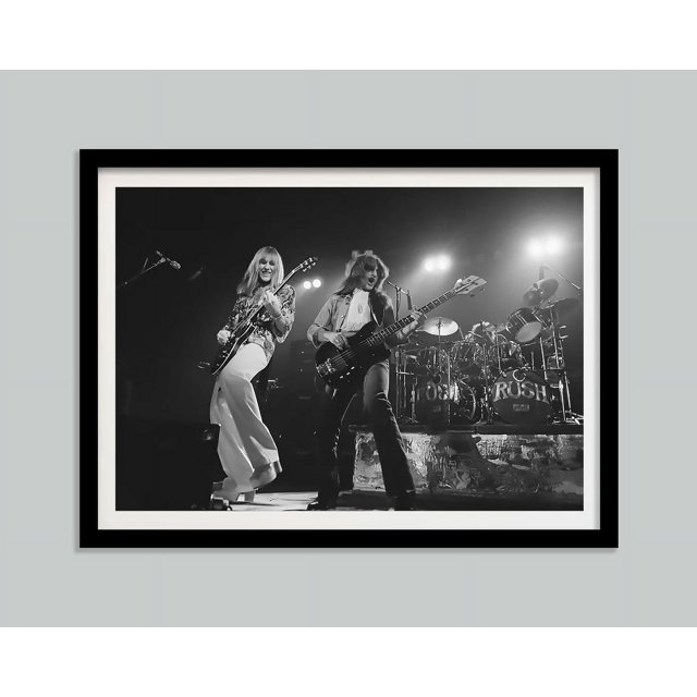 Póster en vivo de Alex Lifeson y Geddy Lee, blanco y negro, fotografía vintage, arte de pared retro, década de 1970, decoración del hogar
