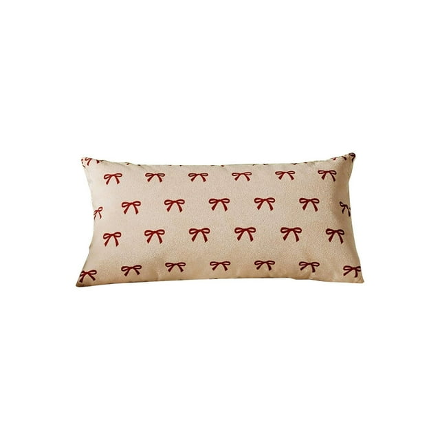 Ohufall Double Sided Patterns Bow Rectangular Decorative Throw Pillow Cover Detachable For Living Room Sofa