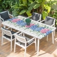 thumbnail image 2 of Blue Pink Hydrangea Table Cloths for 3 Foot Rectangle Tables, Eucalyptus Leaves Grey Plaid Patio Waterproof Elastic Fitted Tablecloths, Washable Rectangular Table Cover for Camping, 2 of 8