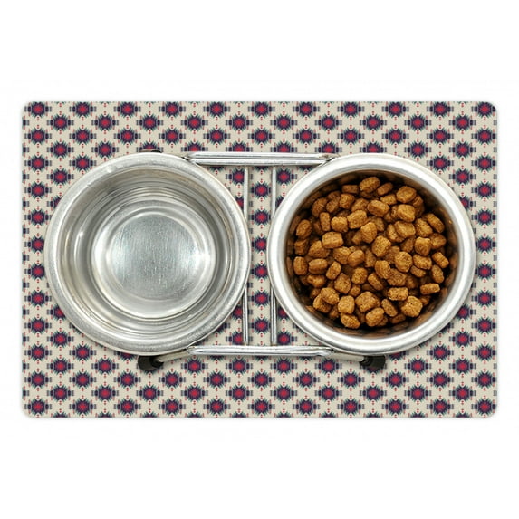 Tribal Pet Mat for Food and Water, Illustration of Ornamental Motifs Ethnic Geometric Details Repeating, Non-Slip Rubber Mat for Dogs and Cats, 18" X 12", by Ambesonne