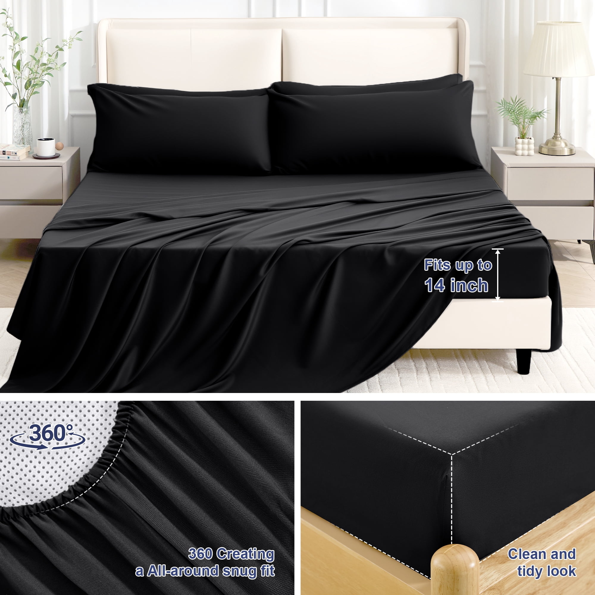 BDEUS 7 Pieces Comforter Set Full，Bed in A bag，All Seasons Bedding sets with Comforter,Fitted Sheet,Flat Sheet,Pillowcases & Shames，Black
