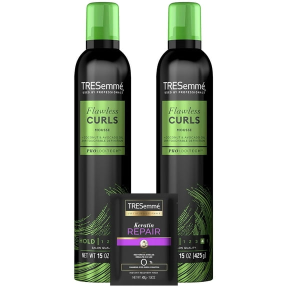 TRESemmé Flawless Curls Mousse 2-Pack   Keratin Repair Hair Mask – Coconut & Avocado Oils, Touchable Hold, Curl Definition, Frizz Control, Color-Safe, Paraben-Free