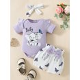 thumbnail image 2 of Infant Baby Girls Summer Shorts Sets, Flying Sleeve Letter Elephant Print Romper Lantern Shorts Headband, 2 of 9